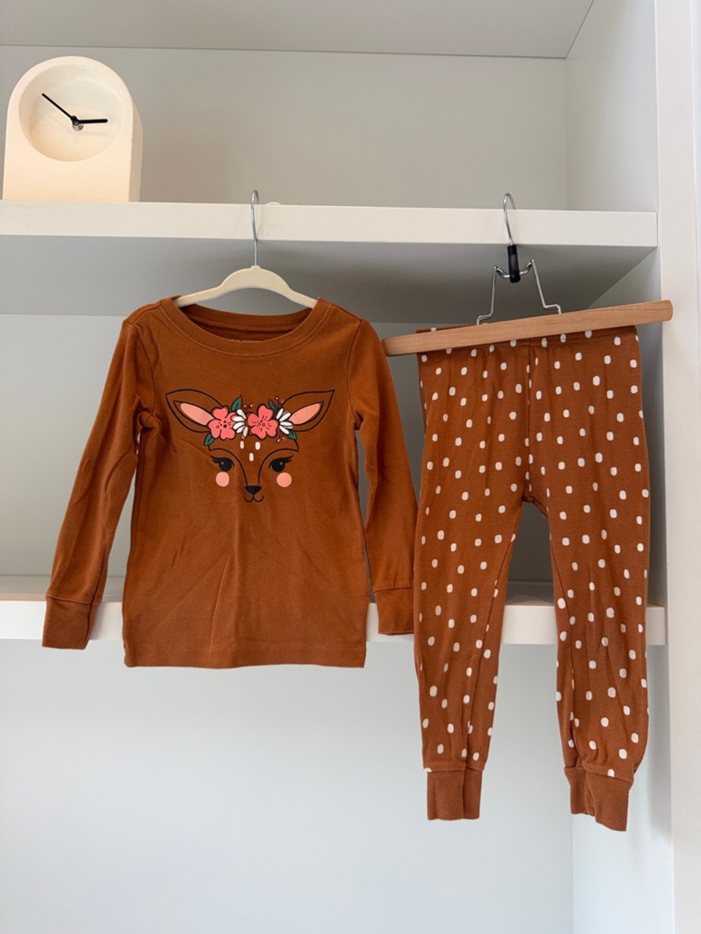 Old Navy Brown Deer Face Pajama Set with Polka Dot Pants